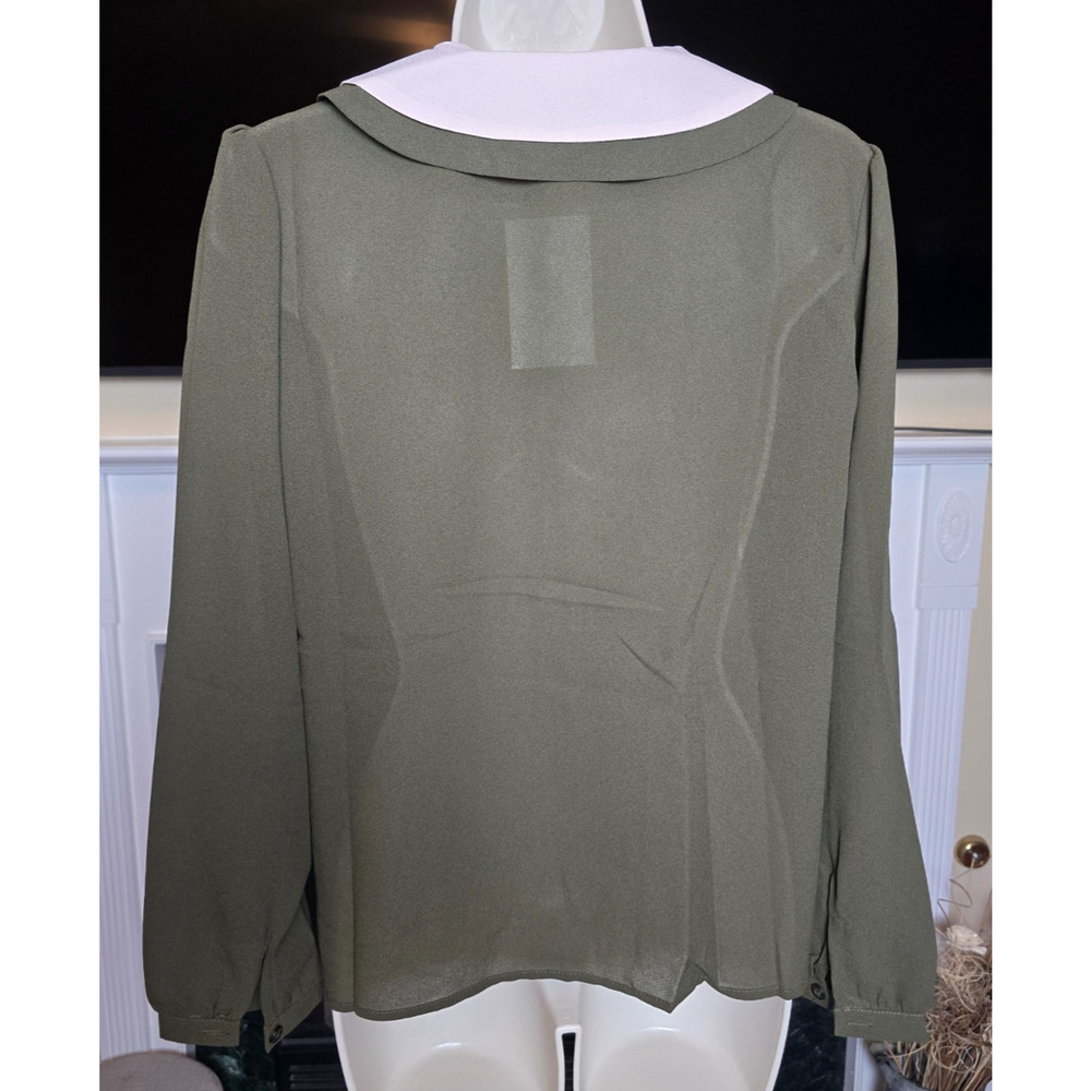 Tulip B Large Army Green Peter Pan Collar Long Sleeve Blouse - Picture 3 of 6